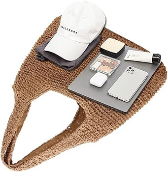 Hand-woven Soft Large Straw Shoulder Bag Boho Straw Handle Tote Retro Summer Beach Bag Rattan Han... | Amazon (US)