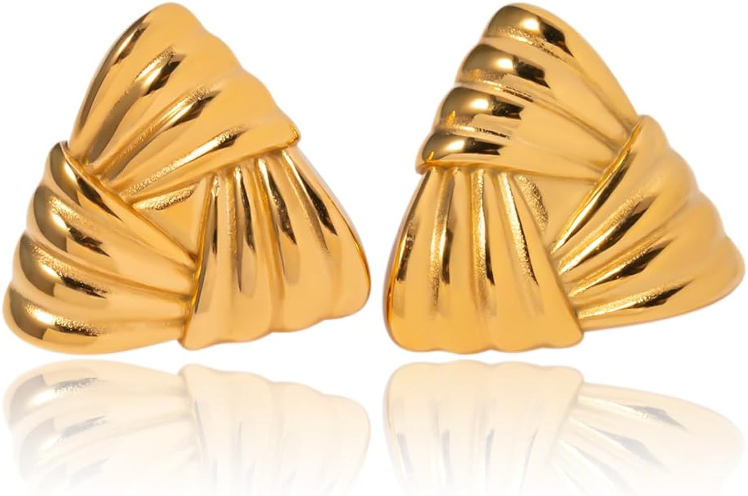 LILIE&WHITE Gold Triangle Ribbon Stud Earrings for Women Hypoallergenic Earrings Fashion Earrings... | Amazon (US)