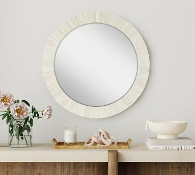 Nevaeh White Bone Round Wall Mirror | Pottery Barn (US)