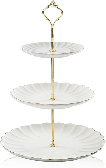 Sweejar 3 Tier Ceramic Cake Stand Wedding, Dessert Cupcake Stand for Tea Party Serving Platter (W... | Amazon (US)