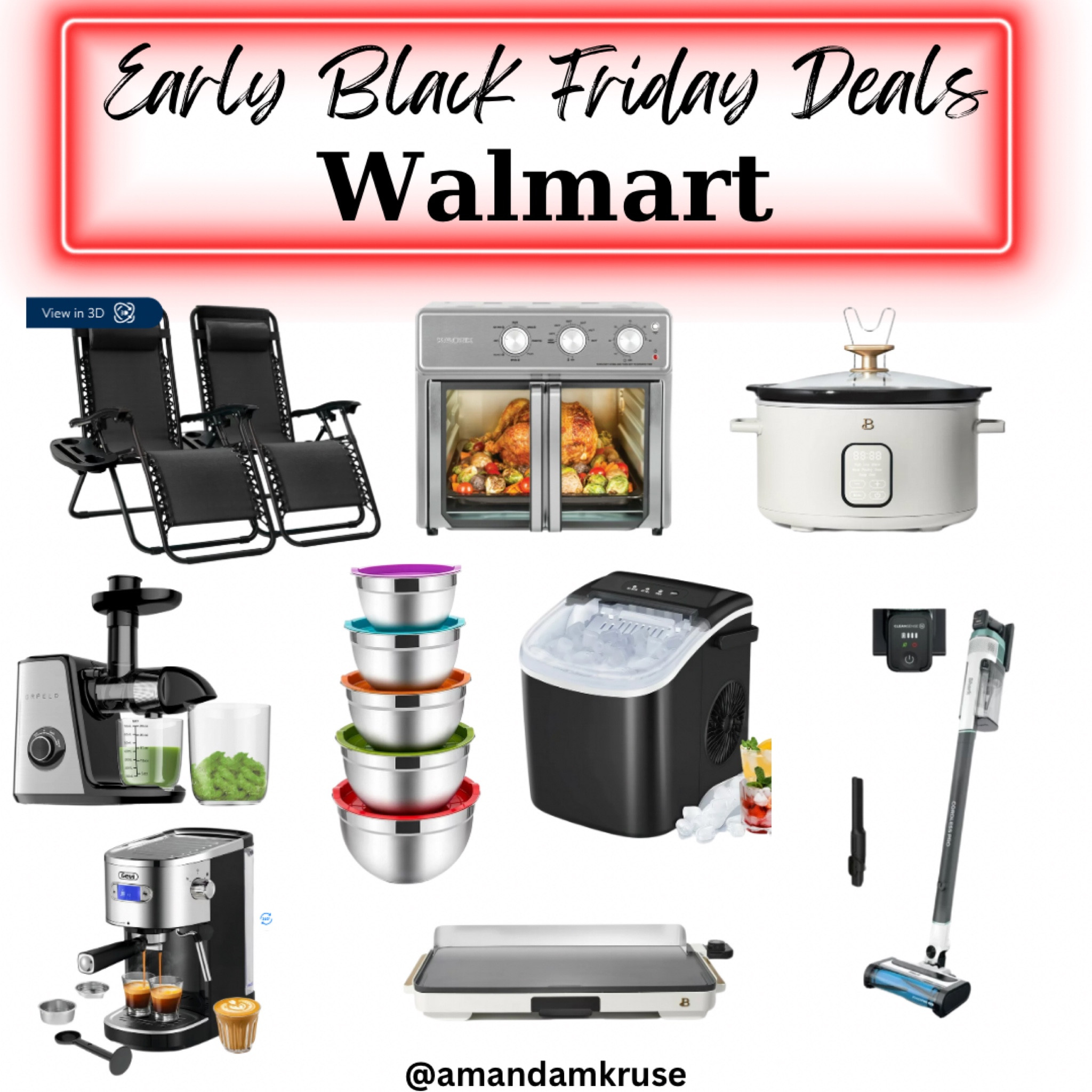 Walmart early Black Friday deals!

Zero gravity chairs, patio chairs, Air fryer, crock pot, slow cooker, juicer, stainless steel mixing bowls, nugget ice maker, shark vacuum, cordless vacuum, coffee maker, griddle 

#LTKGiftGuide #LTKfindsunder100 #LTKCyberWeek