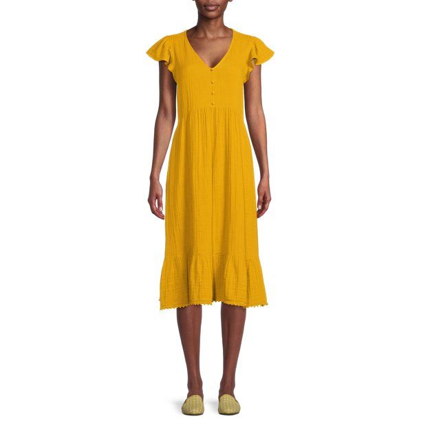 Time and Tru Women's Midi Double Cloth Dress - Walmart.com | Walmart (US)