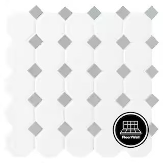Octagon and Dot Matte White with Gray Dot 12 in. x 12 in. Glazed Ceramic Mosaic Tile (1 sq. ft./e... | The Home Depot