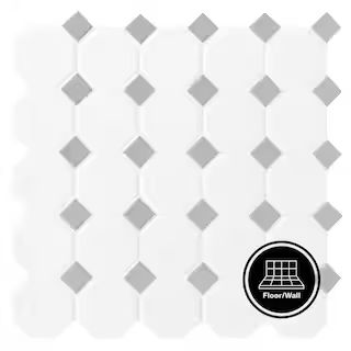 Daltile Octagon and Dot Matte White with Gray Dot 12 in. x 12 in. Glazed Ceramic Mosaic Tile (1 s... | The Home Depot