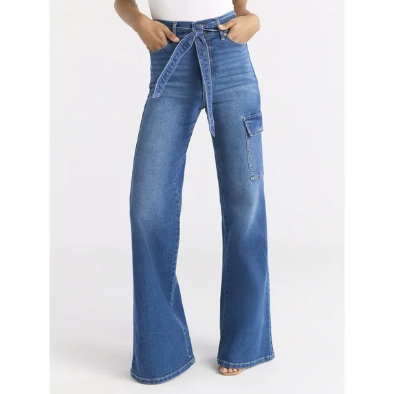 Sofia by Sofia Vergara Women's and Women's Plus Margot Wide Leg High Rise Cargo Jeans with Belt, ... | Walmart (US)