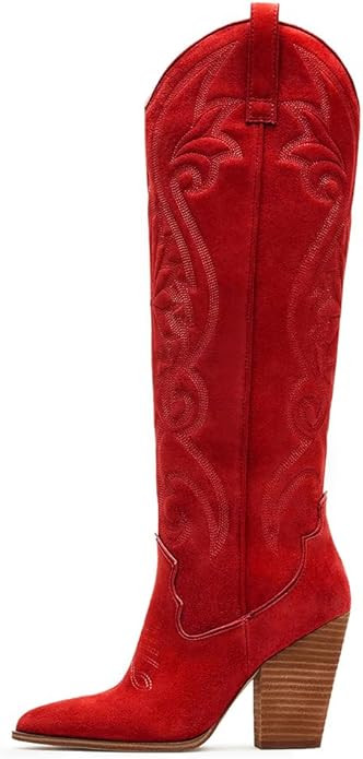 VOMIRA Knee High Cowboy Boots for Women Pointed Toe Chunky High Heels Pull-on Embroidered Boots W... | Amazon (US)