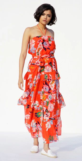 Red Floral Silk Chiffon Lydia Layered Dress | L-atitude