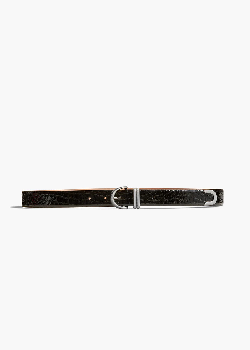 The Bambi Belt in Black Croc-Embossed Leather with Silver | Khaite