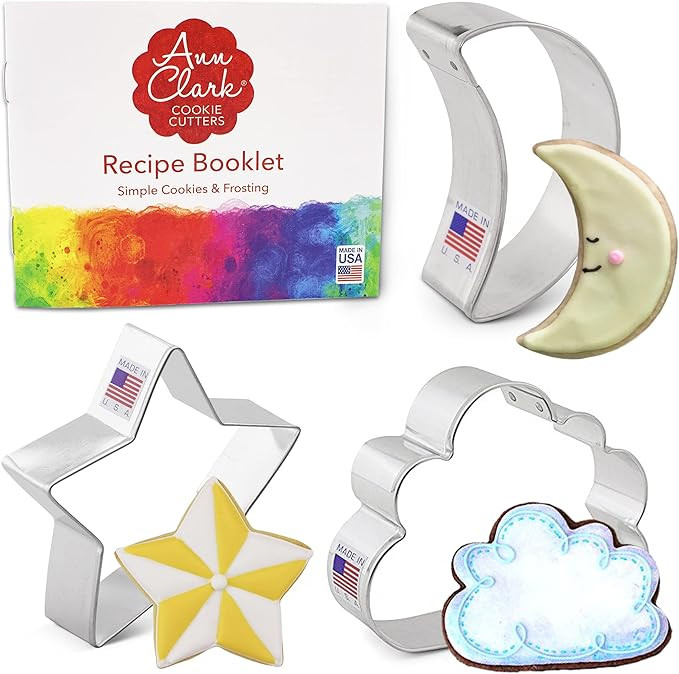Star, Moon and Cloud Cookie Cutter 3 Piece Set with Recipe Booklet Made in USA by Ann Clark Cooki... | Amazon (US)