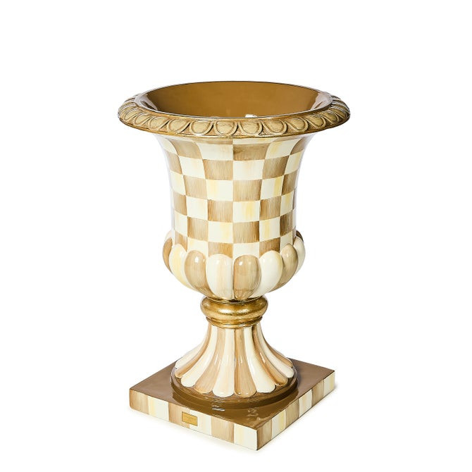 Mocha Check Pedestal Urn | MacKenzie-Childs