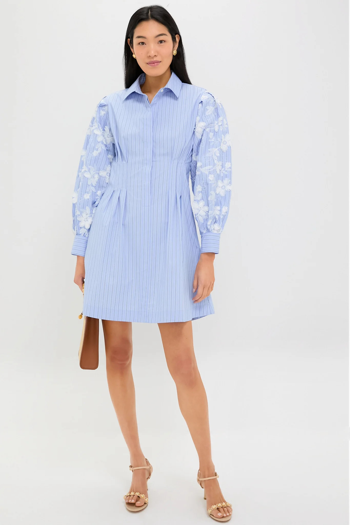 Blue Stripe Embroidery Mini Corinne Dress | Tuckernuck (US)