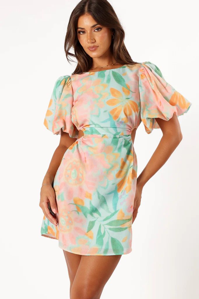 Natalie Puff Sleeve Mini Dress - Coral Print | Petal & Pup (US)