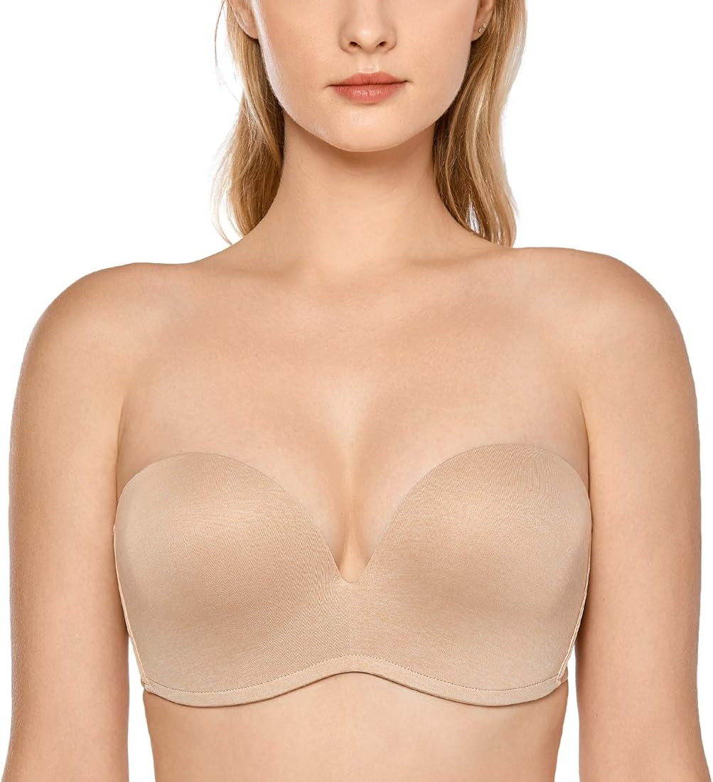 DELIMIRA Women's Strapless Bra Plunge Push Up for Big Busted Seamless Slightly Lined Support Lift... | Amazon (US)