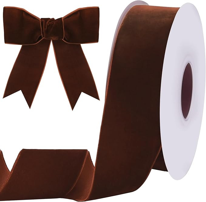 10 Yards Brown Velvet Ribbon 2 Inch for Christmas Tree,Dark Brown Velvet Christmas Ribbon for Gif... | Amazon (US)