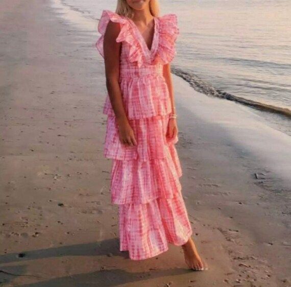 RUFFLE EYELET DRESS With Belt, Boho Dress, Pink Belted Dress, Summer Dress, Cotton Dress, Lovesha... | Etsy (US)