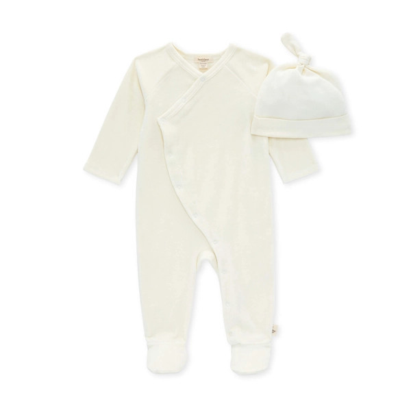Velour Footed Jumpsuit & Knot Top Hat Set | Burts Bees Baby