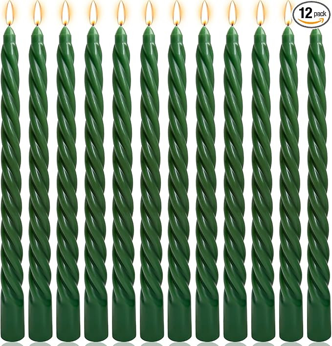 10 Inch Hunter-Green Twisted Taper Candles Set for Christmas and Spring, 12 Pack Unscented Dripel... | Amazon (US)