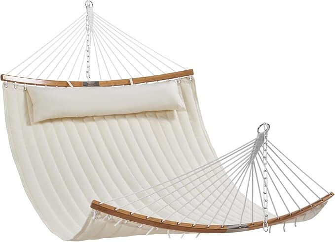 VEVOR Double Quilted Fabric Hammock, 12 FT Double Hammock with Curved Spreader Bars, 2 Person Qui... | Amazon (US)