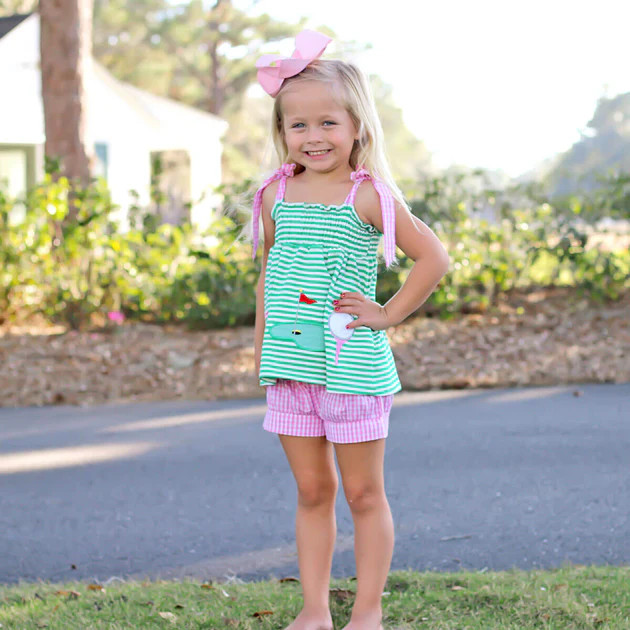 Green Stripe Golf Girl Short Set | Classic Whimsy