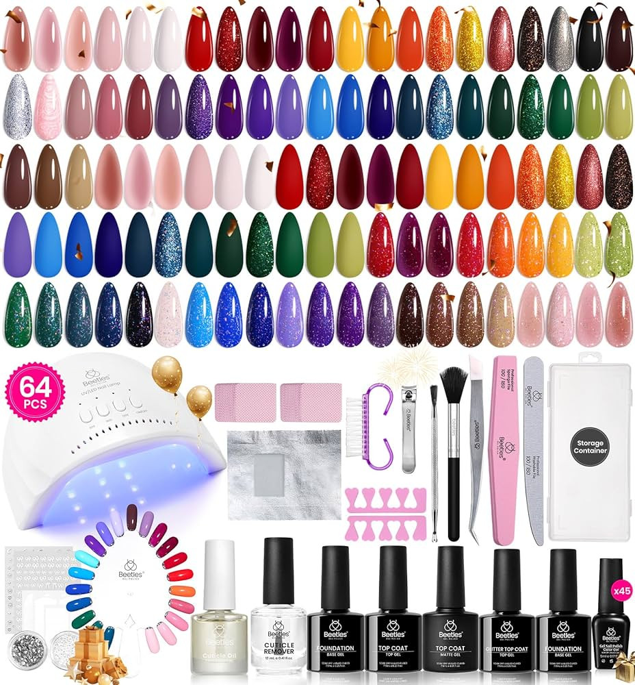 Beetles Gel Nail Polish Kit with U V Light, 68 Pcs 45 Colors Gel Polish Set Soak Off Manicure Too... | Amazon (US)