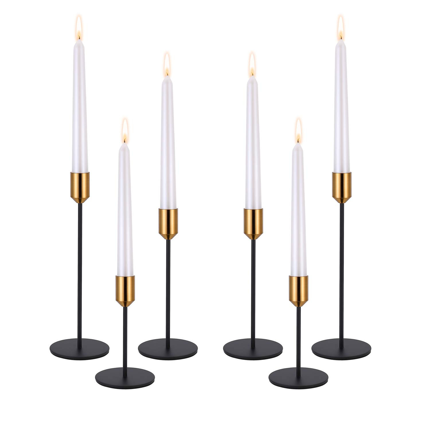 Candle Holders,Set of 6 Candlestick Holders for Taper Candles, Brass Gold Black Modern Decorative... | Amazon (US)
