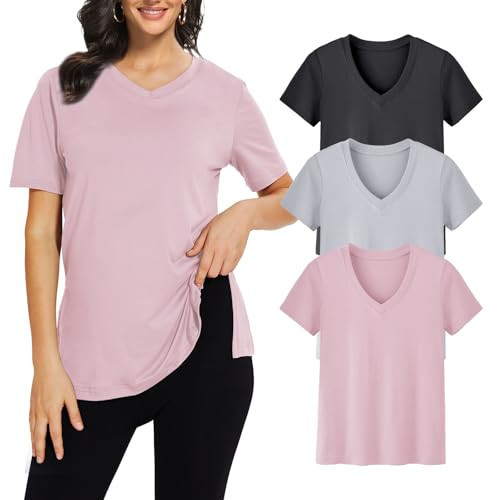 Showitty 3 Pack V Neck T Shirt for Women Plus Size, Short Sleeve Casual Tops Summer 2025 Basic Tees | Amazon (US)
