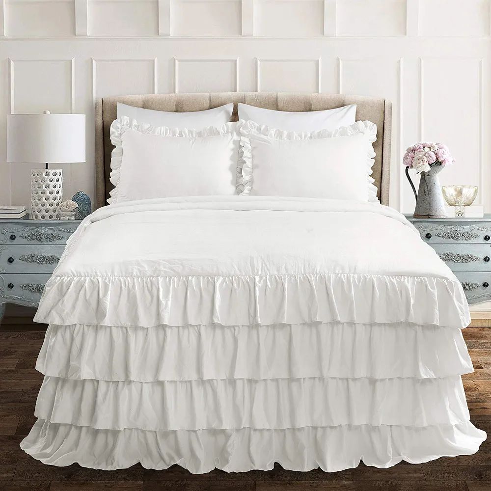 Lush Decor Lush Décor Allison Ruffle Skirt Bedspread White Vintage Chic Farmhouse Style Lightwei... | Amazon (US)