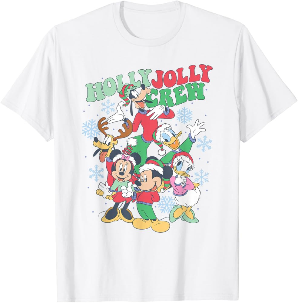 Disney Mickey & Friends Christmas Holly Jolly Crew Poster T-Shirt | Amazon (US)