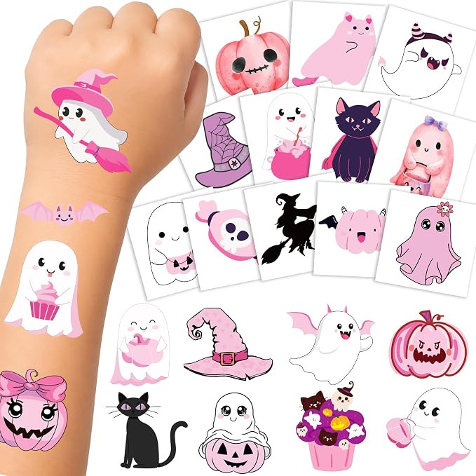 168PCS Pink Halloween Temporary Tattoos for Kids Halloween Party Favors | Amazon (US)
