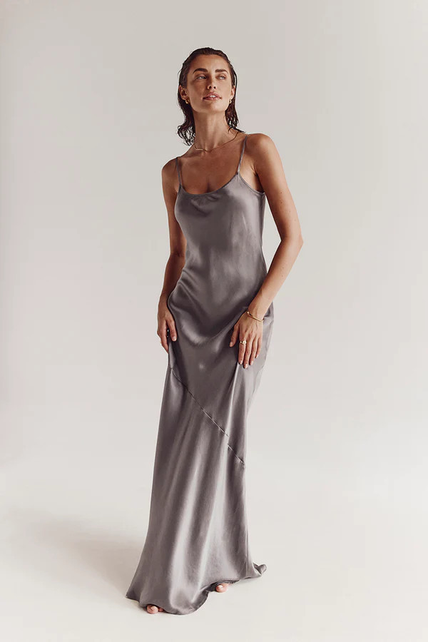 LAYLA CHARCOAL SILK MAXI DRESS | DISSH