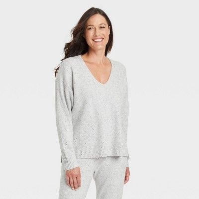 Women&#39;s V-Neck Lounge Pullover Sweater - Stars Above&#8482; Light Gray XS | Target