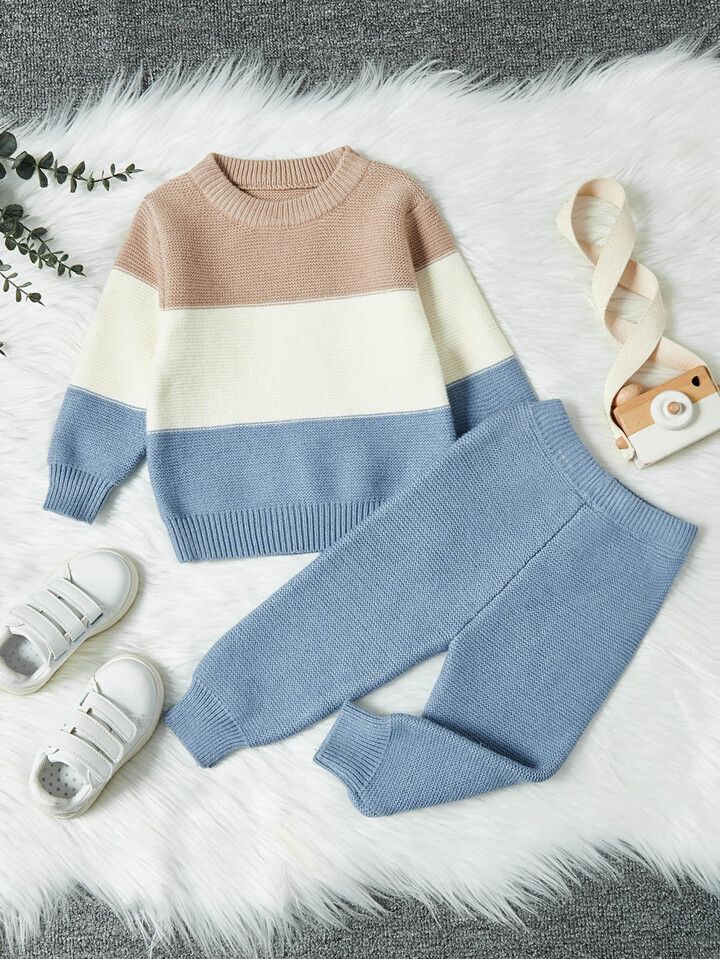 Baby Boy Colorblock Sweater & Knit Pants | SHEIN