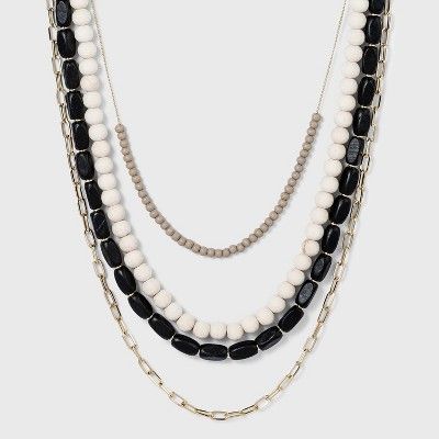 4 Row Long Beaded Necklace - A New Day™ Black | Target