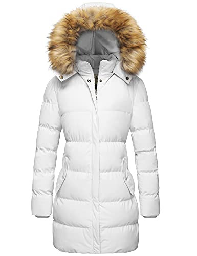 WenVen Women's Winter Thicken Puffer Coat Warm Jacket with Fur Hood (White, 2XL) | Amazon (US)