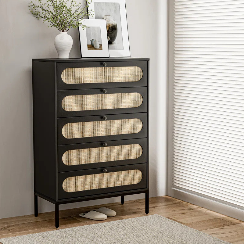 Manel Rattan 5 Drawer Dresser, Storage Dresser Cabinet | Wayfair North America