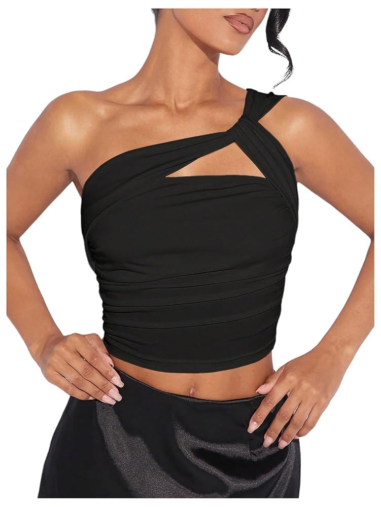 SOLY HUX Women's One Shoulder Tank Top Sleeveless Cut Out Ruched Going Out Fitted Crop Tops | Amazon (US)