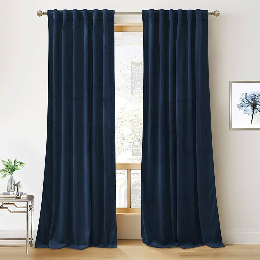 RYB HOME Velvet Curtains 102 inches Long, Back Tab Room Darkening Noise Reducing Window Treatment... | Amazon (US)