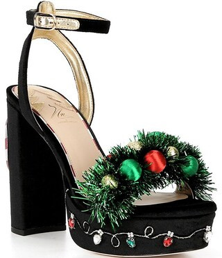 Antonio Melani x The Nat Note Nochebuena Velvet Ornamented Tinsel Platform Sandals | Dillard's | Dillard's