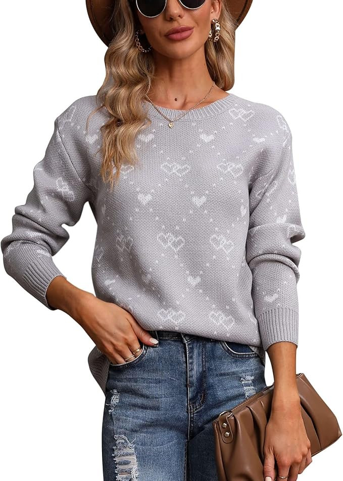 shermie Women's Cute Heart Knitted Sweaters Long Sleeve Crew Neck Pullover Sweater | Amazon (US)