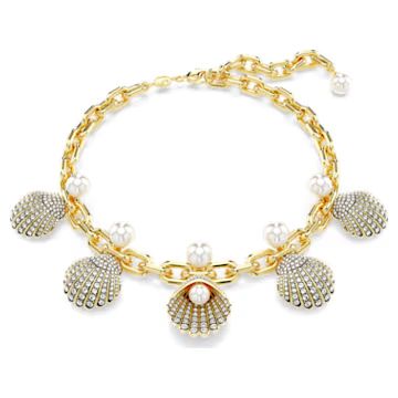 Idyllia necklace, Crystal pearls, Shell, White, Gold-tone plated by SWAROVSKI | SWAROVSKI