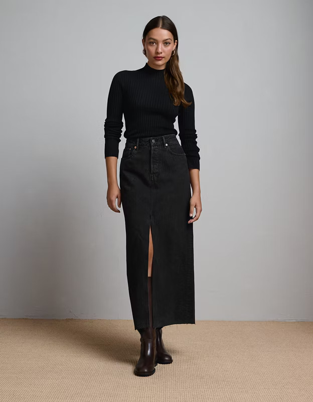 AE77 Premium Denim Maxi Skirt | American Eagle Outfitters (US & CA)