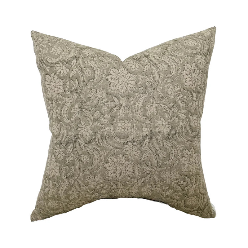 Sydney | Neutral Floral Gray Handblock Pillow Cover | Linen and James