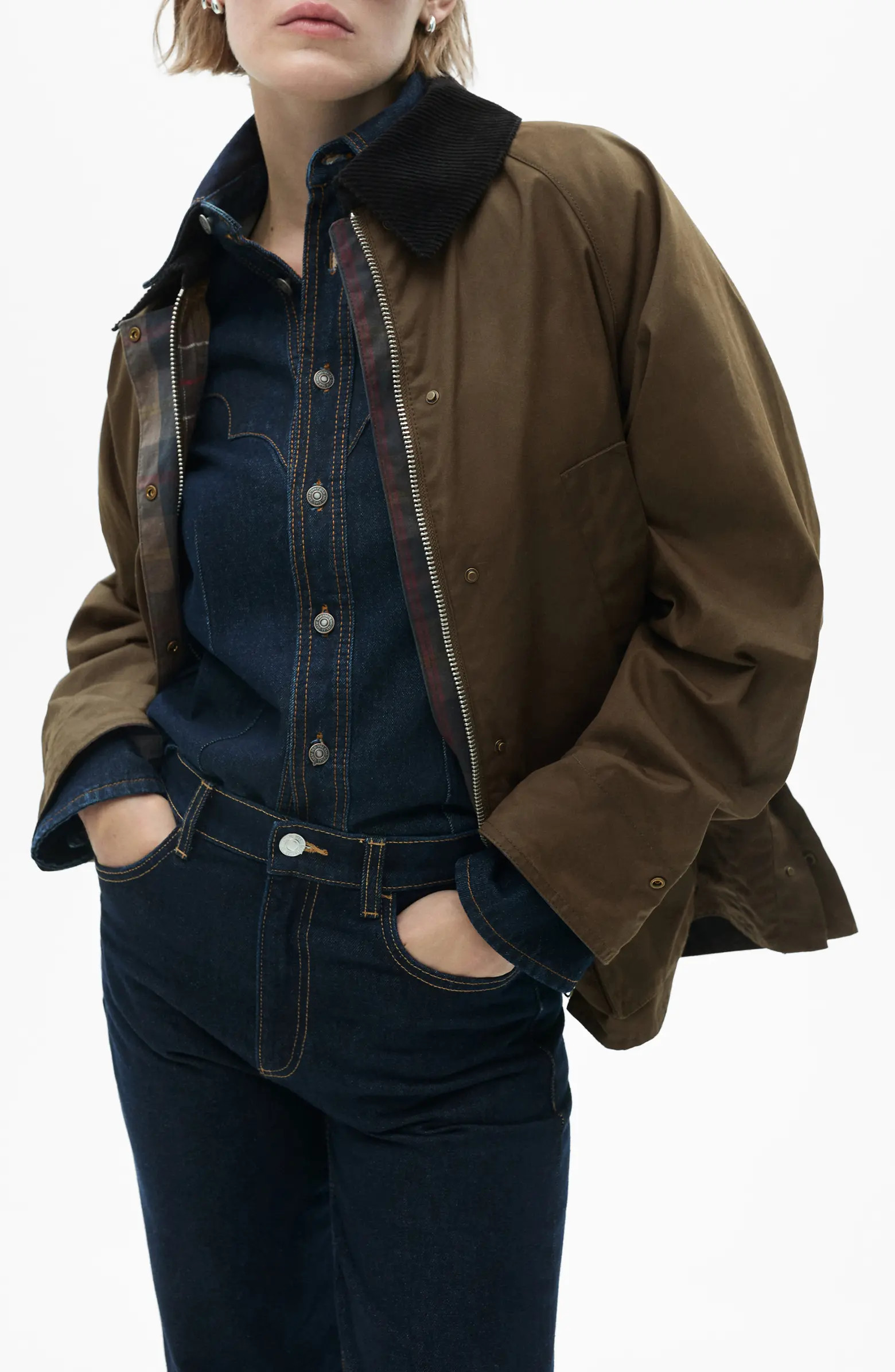 Corduroy Collar Waxed Effect Oversize Jacket | Nordstrom