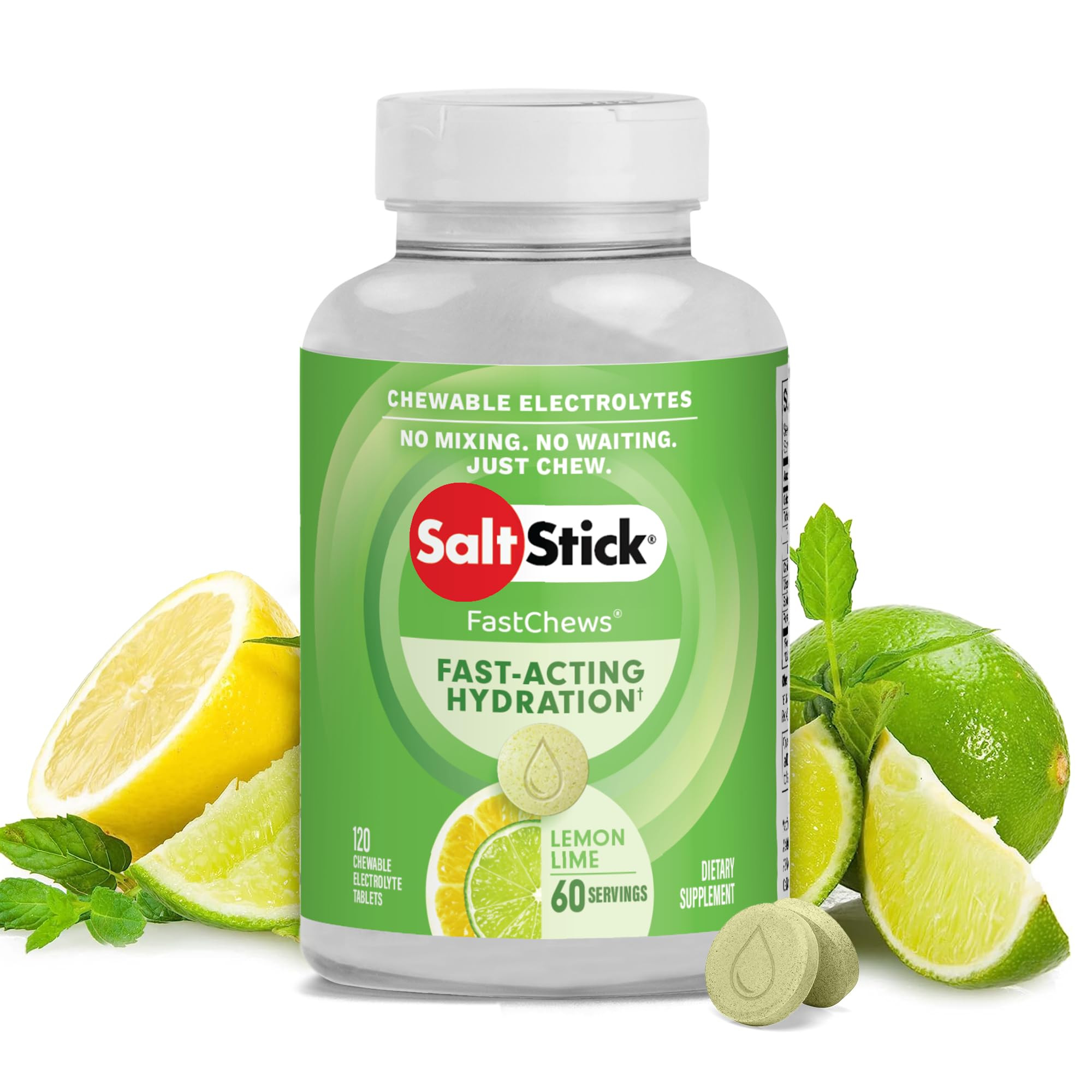 SaltStick Chewable Electrolytes - 120 Lemon Lime Electrolyte Tablets - Just Chew It, Electrolyte ... | Amazon (US)