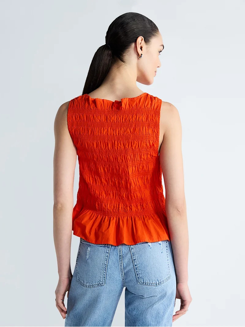 Free Assembly Women's and Women's Plus Smocked Peplum Sleeveless Cotton Top, Sizes X-4X | Walmart (US)