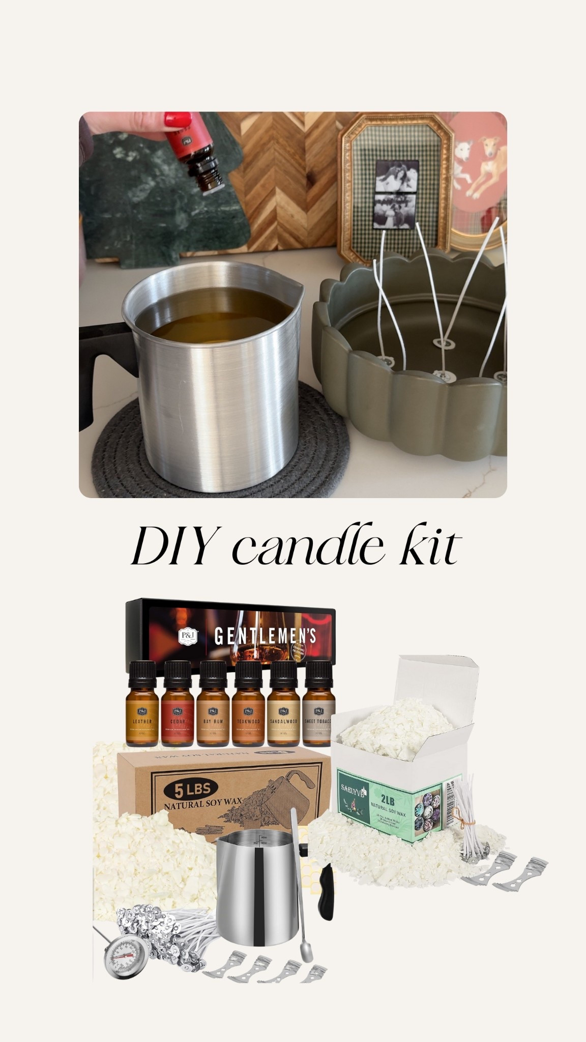 How to refill your candles at home!!! We have done this a few times, but it’s been awhile and this was my first time doing this big of a candle! I would say it was a success 🕯️

Linking all the supplies PLUS my candle!

What you’ll need:
- Candle container
- Candle wicks
- Wick stickers
- Scented oil
- A pot to melt your wax
- Wax 
- Stir Stick

Notes:

🕯️ Freeze your old candle overnight to easily get remaining wax out

🕯️ Wash container warm water and soap + dry thoroughly before refilling

🕯️Use tape or chopsticks to get your wicks to stand up straight

🕯️Immediately wipe out wax melting container + stir stick after use for easy cleanup

🕯️ For this size candle I used a 2lb bag of wax