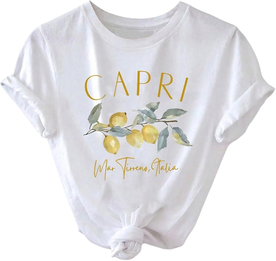 SweatyRocks Women's Lemon Fruit Print Graphic Tees Crew Neck Short Sleeve Casual T Shirt Summer T... | Amazon (US)