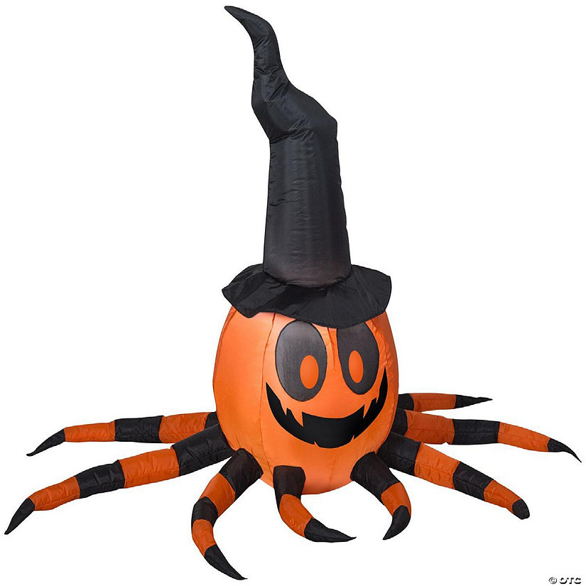 Gemmy Airblown Inflatable Orange and Black Spider with Witch Hat 3 ft Tall Multicolored | Oriental Trading Company