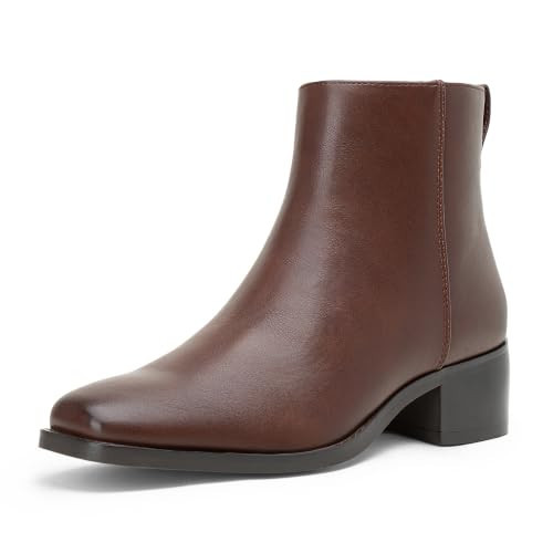 Vepose Women's Brown Square Toe Block Heel Ankle Booties, Size 10, 9502 | Amazon (US)