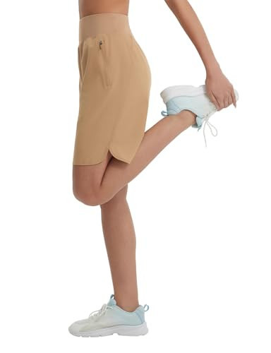 baleaf Women's Bermuda Long Shorts 9" Above Knee Length High Waisted Athletic Running Shorts with Zipper Pockets Quick Dry Loose Casual Summer UPF 50+ Brown L | Amazon (US)